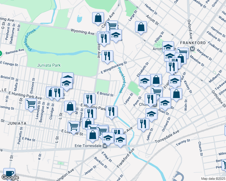 map of restaurants, bars, coffee shops, grocery stores, and more near 4318 Potter Street in Philadelphia