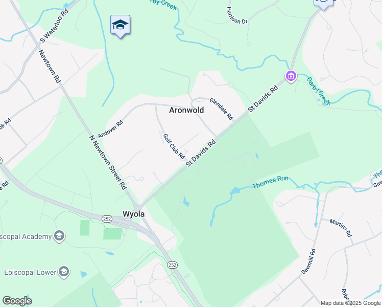 map of restaurants, bars, coffee shops, grocery stores, and more near 605 Golf Club Road in Newtown Square