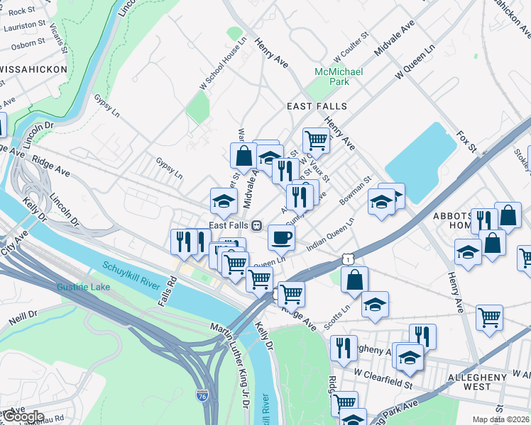 map of restaurants, bars, coffee shops, grocery stores, and more near 3554 New Queen Street in Philadelphia