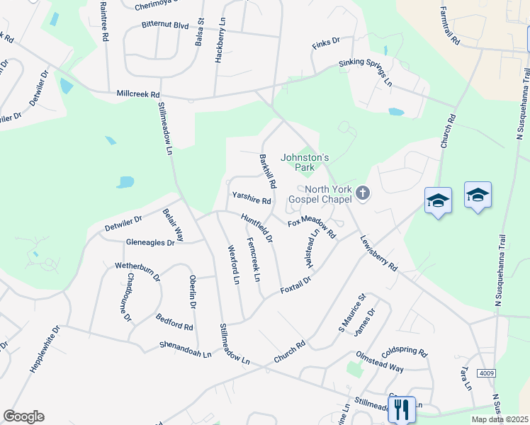 map of restaurants, bars, coffee shops, grocery stores, and more near 2732 Yarshire Road in York