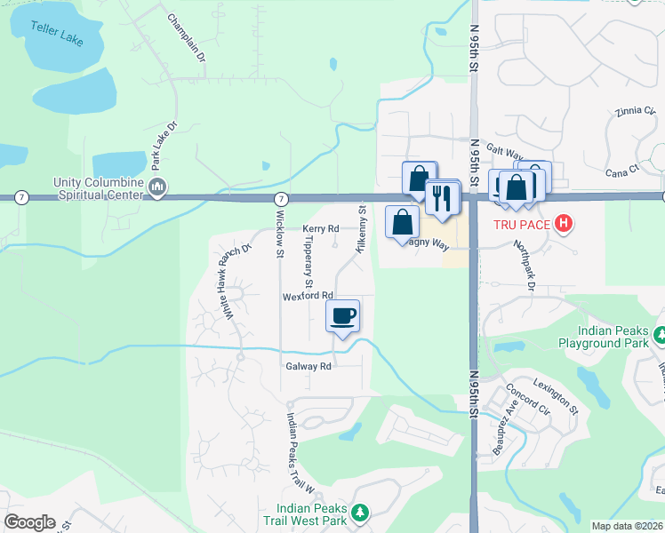 map of restaurants, bars, coffee shops, grocery stores, and more near 9236 Clare Court in Boulder