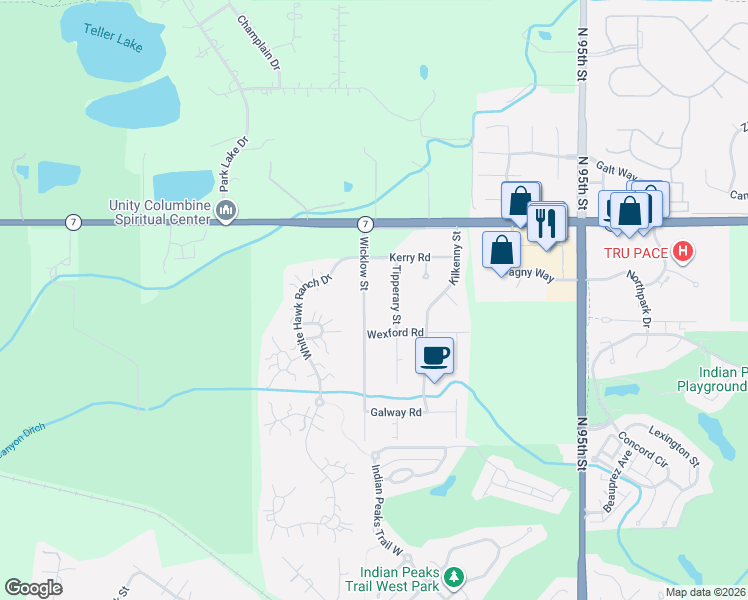 map of restaurants, bars, coffee shops, grocery stores, and more near 1459 Tipperary Street in Boulder