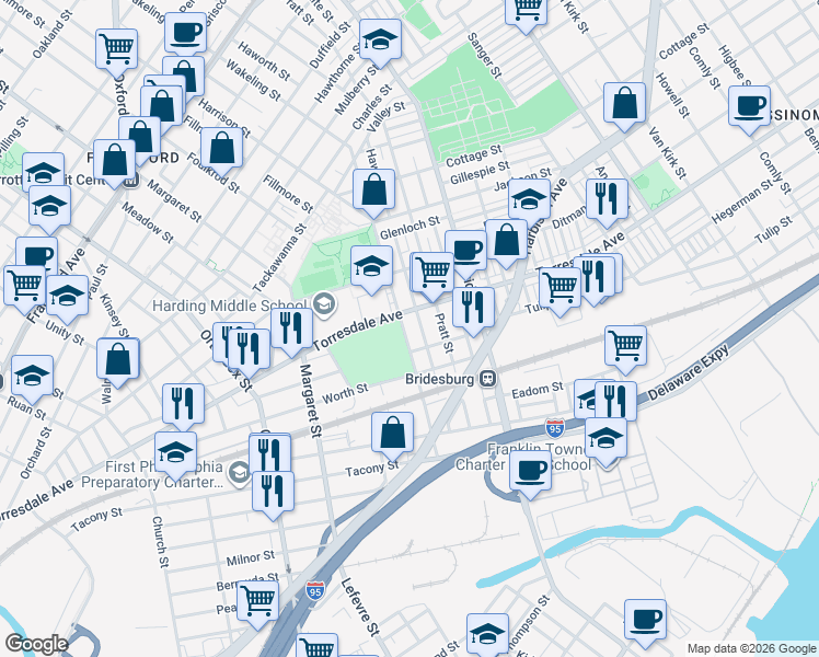map of restaurants, bars, coffee shops, grocery stores, and more near in Philadelphia