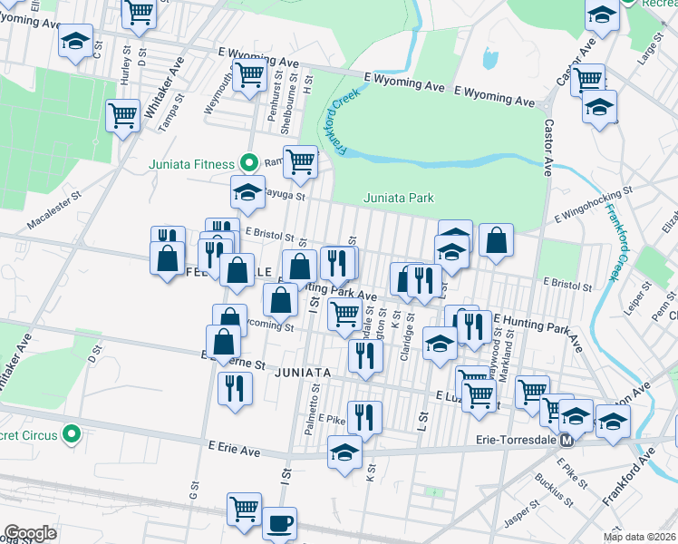 map of restaurants, bars, coffee shops, grocery stores, and more near 4243 Elsinore Street in Philadelphia