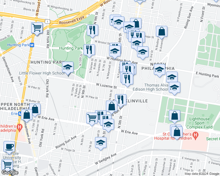 map of restaurants, bars, coffee shops, grocery stores, and more near in Philadelphia
