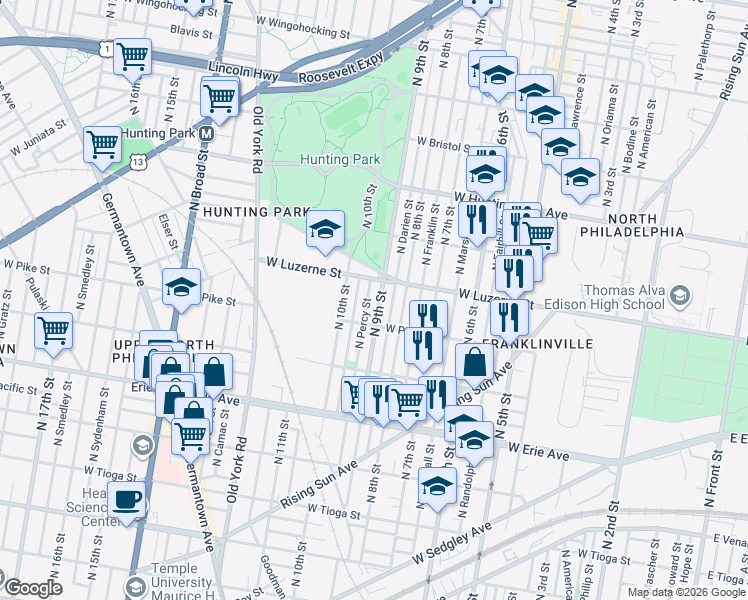 map of restaurants, bars, coffee shops, grocery stores, and more near in Philadelphia