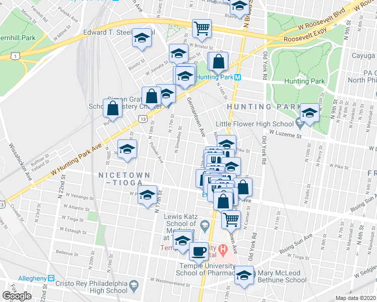 map of restaurants, bars, coffee shops, grocery stores, and more near 3862 North Sydenham Street in Philadelphia