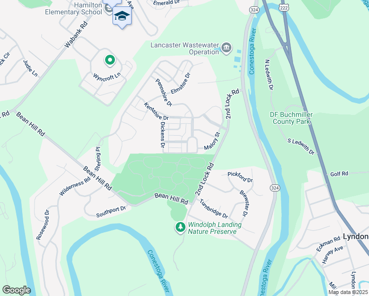 map of restaurants, bars, coffee shops, grocery stores, and more near 342 Dickens Drive in Lancaster