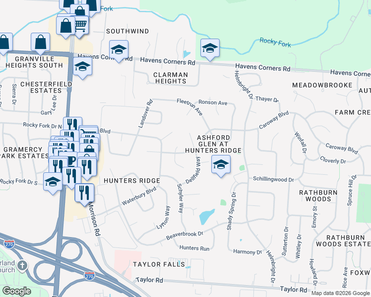 map of restaurants, bars, coffee shops, grocery stores, and more near 246 Caro Place in Columbus