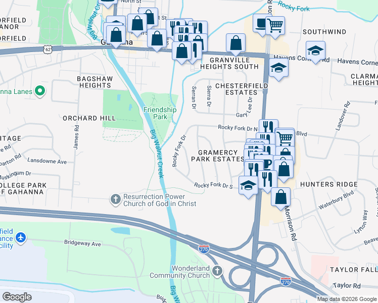 map of restaurants, bars, coffee shops, grocery stores, and more near 278 Rivers End Road in Columbus