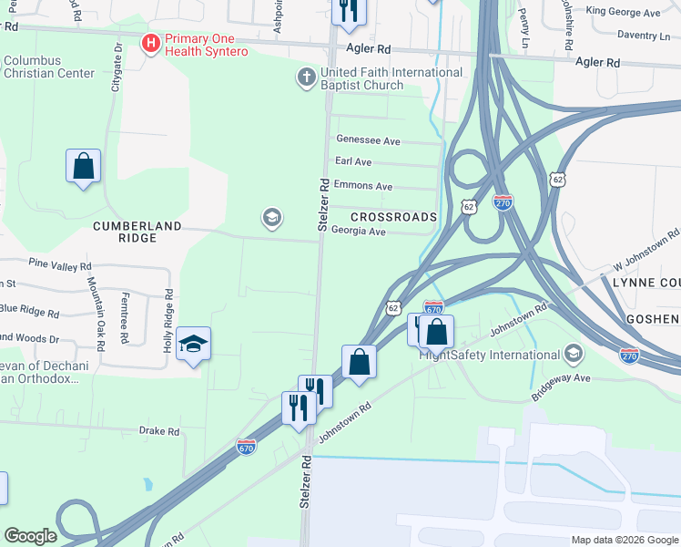 map of restaurants, bars, coffee shops, grocery stores, and more near 1942 Stelzer Road in Columbus