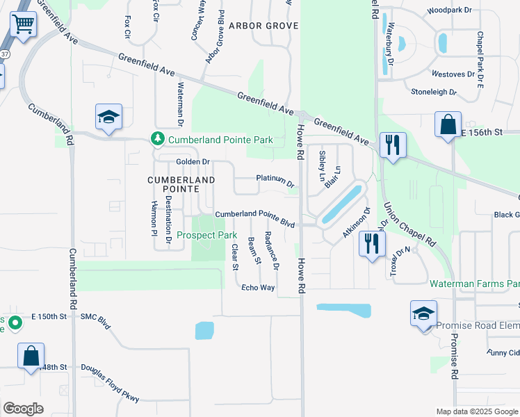 map of restaurants, bars, coffee shops, grocery stores, and more near 10399 Bronze Drive in Noblesville