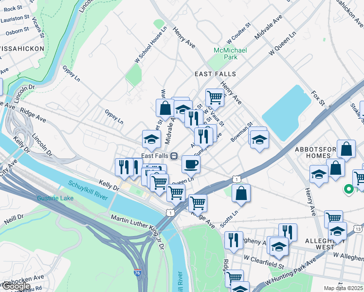 map of restaurants, bars, coffee shops, grocery stores, and more near 3546 New Queen Street in Philadelphia