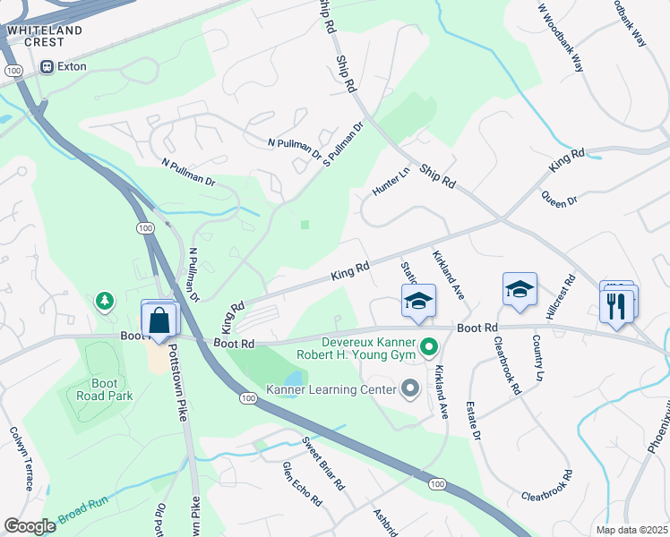 map of restaurants, bars, coffee shops, grocery stores, and more near 341 King Road in West Chester