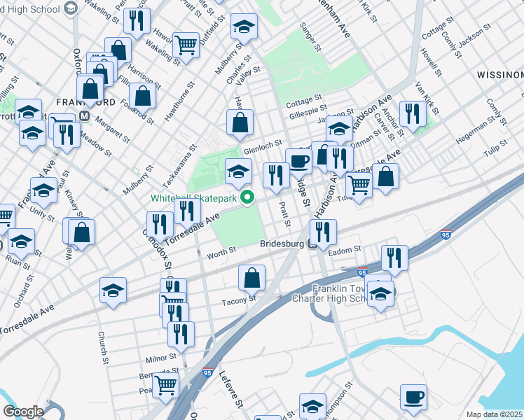 map of restaurants, bars, coffee shops, grocery stores, and more near in Philadelphia