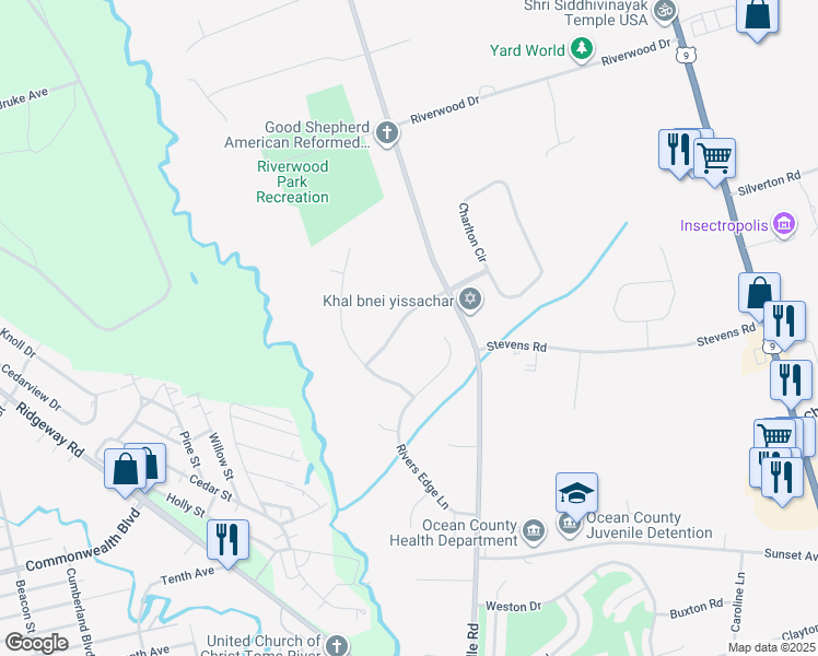 map of restaurants, bars, coffee shops, grocery stores, and more near 210 Jumping Brook Drive in Toms River