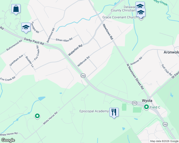 map of restaurants, bars, coffee shops, grocery stores, and more near 1115 Prescott Road in Berwyn