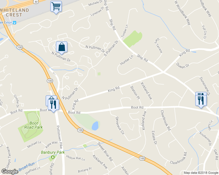 map of restaurants, bars, coffee shops, grocery stores, and more near 341 King Road in West Chester