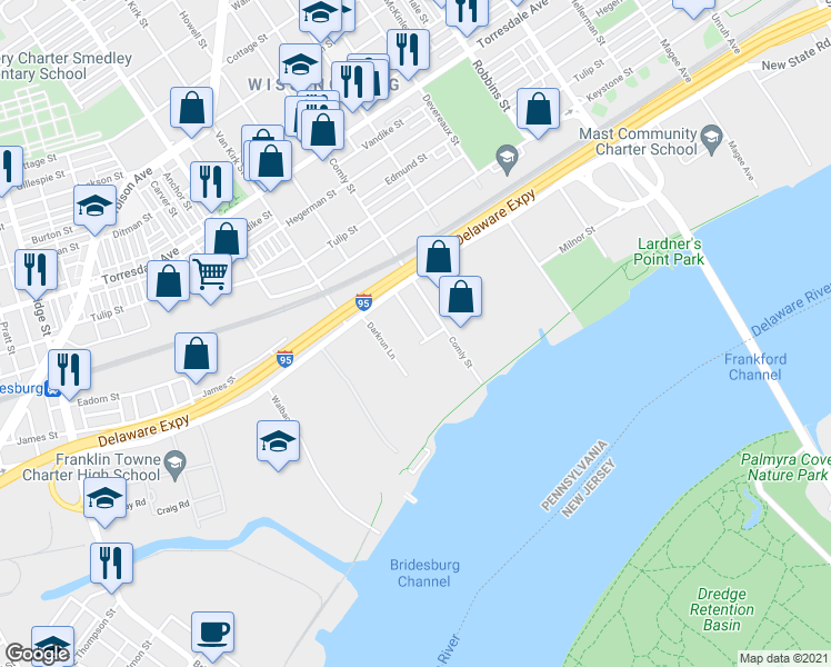 map of restaurants, bars, coffee shops, grocery stores, and more near 5050 Homestead Street in Philadelphia