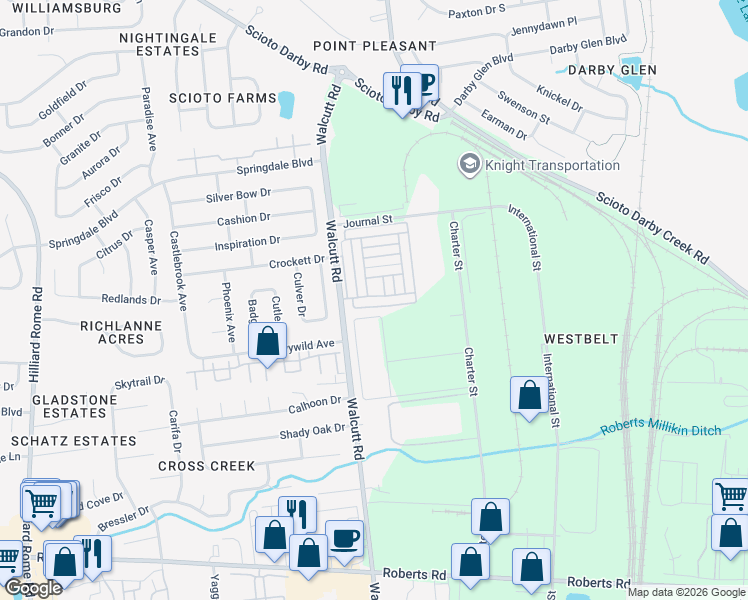 map of restaurants, bars, coffee shops, grocery stores, and more near 4795 Perlman Street in Columbus