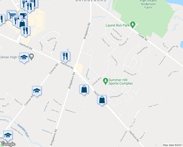 map of restaurants, bars, coffee shops, grocery stores, and more near 218 Hawthorne Way in Riverside