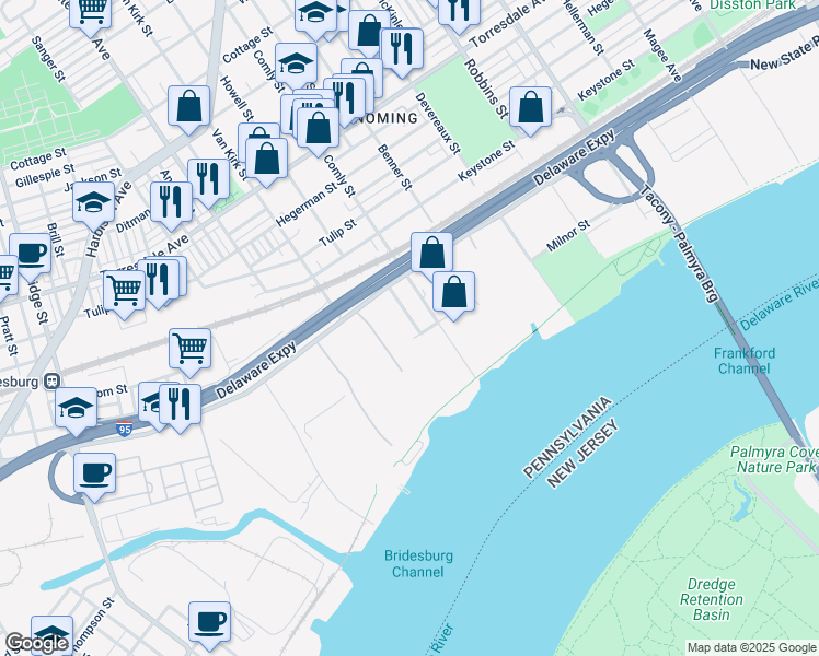 map of restaurants, bars, coffee shops, grocery stores, and more near 5050 Homestead Street in Philadelphia