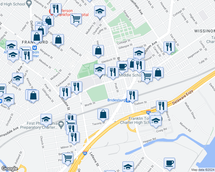 map of restaurants, bars, coffee shops, grocery stores, and more near in Philadelphia