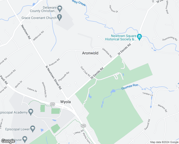 map of restaurants, bars, coffee shops, grocery stores, and more near 609 Golf Club Road in Newtown Square