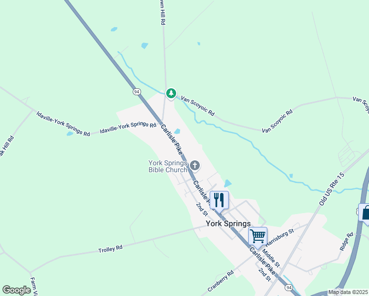 map of restaurants, bars, coffee shops, grocery stores, and more near 412 Main Street in York Springs