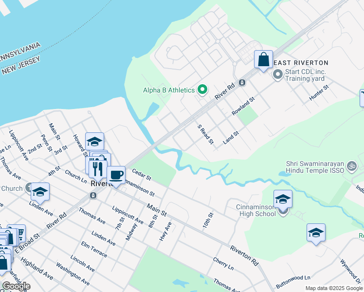 map of restaurants, bars, coffee shops, grocery stores, and more near 622 South Pompess Avenue in Cinnaminson