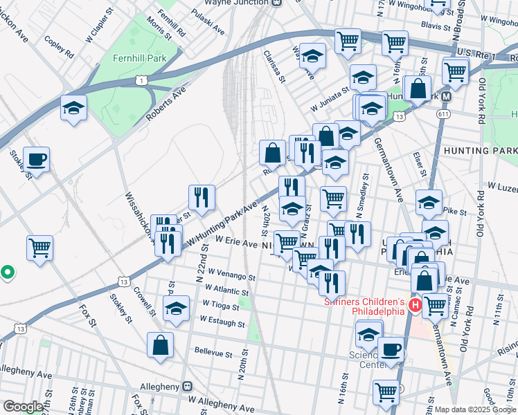map of restaurants, bars, coffee shops, grocery stores, and more near 1974 West Hunting Park Avenue in Philadelphia