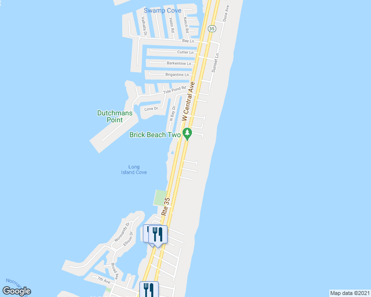 map of restaurants, bars, coffee shops, grocery stores, and more near 382 Ocean Avenue in Mantoloking