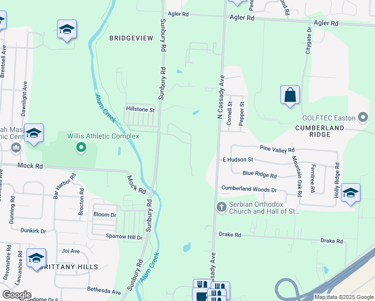 map of restaurants, bars, coffee shops, grocery stores, and more near 1953 Overlook Ridge Drive in Columbus