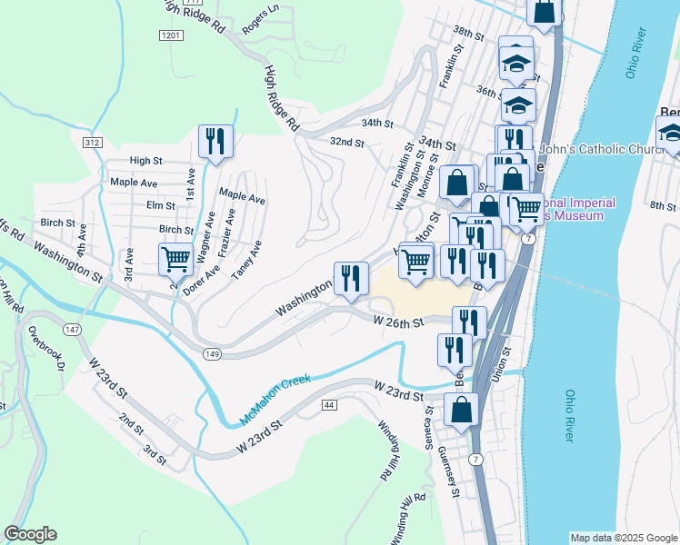 map of restaurants, bars, coffee shops, grocery stores, and more near 2855 Washington Street in Bellaire