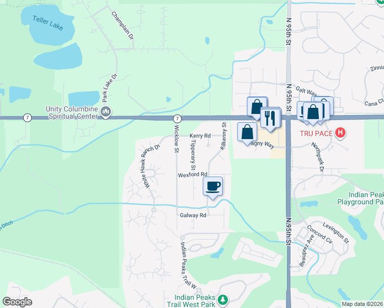 map of restaurants, bars, coffee shops, grocery stores, and more near 1459 Tipperary Street in Boulder