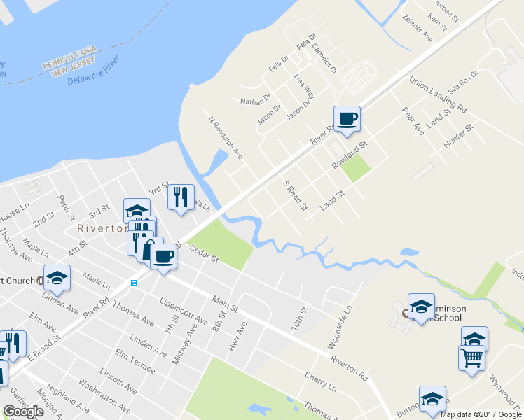 map of restaurants, bars, coffee shops, grocery stores, and more near 622 South Pompess Avenue in Cinnaminson
