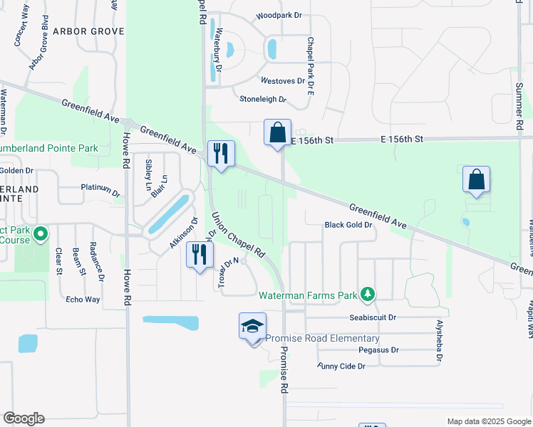 map of restaurants, bars, coffee shops, grocery stores, and more near 15367 Meredith Meadows Drive East in Noblesville