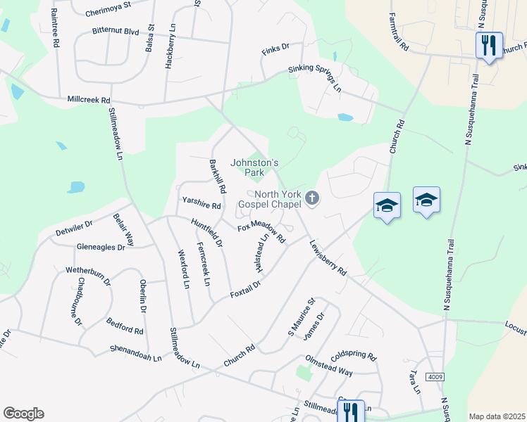 map of restaurants, bars, coffee shops, grocery stores, and more near 2980 Halstead Lane in York