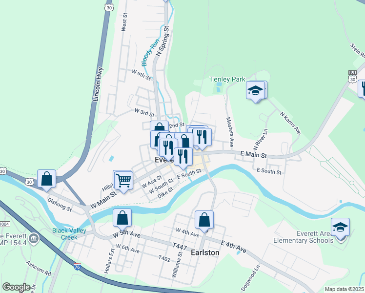 map of restaurants, bars, coffee shops, grocery stores, and more near E Foundry St in Everett