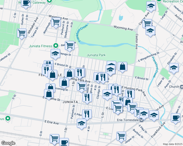 map of restaurants, bars, coffee shops, grocery stores, and more near 4245 Lawndale Street in Philadelphia