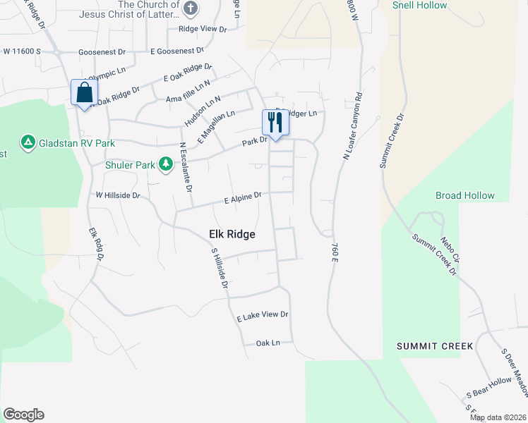 map of restaurants, bars, coffee shops, grocery stores, and more near 41 S Highland Cir in Elk Ridge