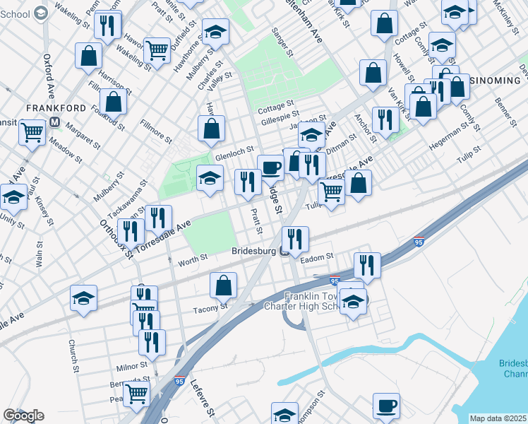map of restaurants, bars, coffee shops, grocery stores, and more near 2124 Granite Street in Philadelphia