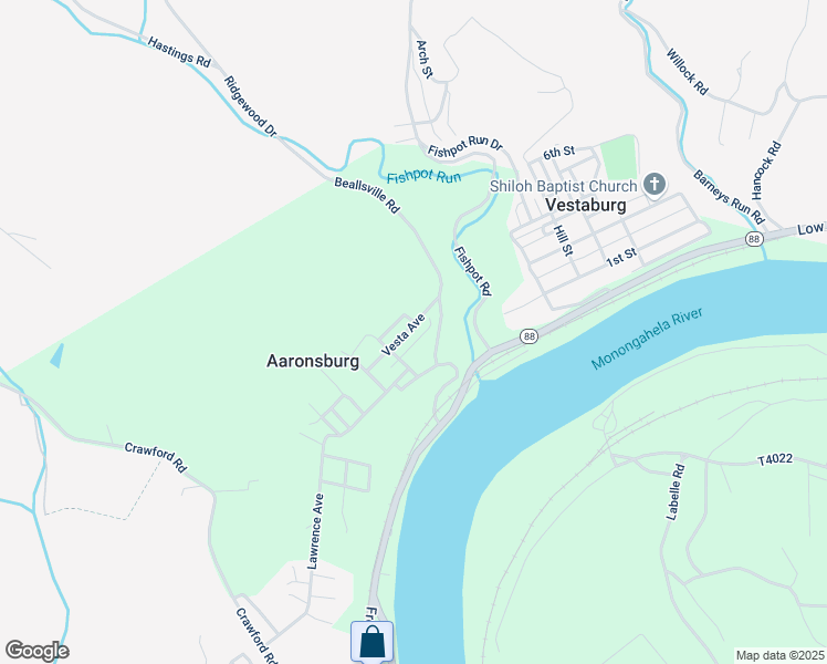 map of restaurants, bars, coffee shops, grocery stores, and more near 40 Vesta Avenue in Fredericktown
