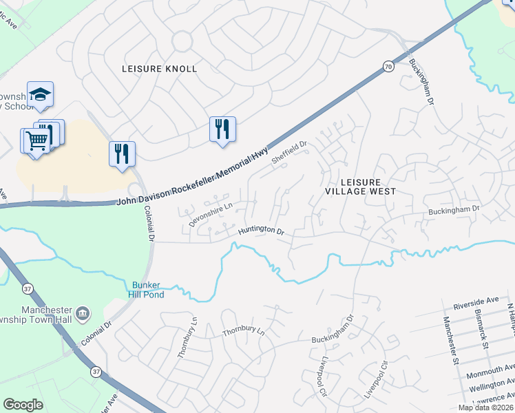 map of restaurants, bars, coffee shops, grocery stores, and more near 590C Burtons Court in Manchester Township