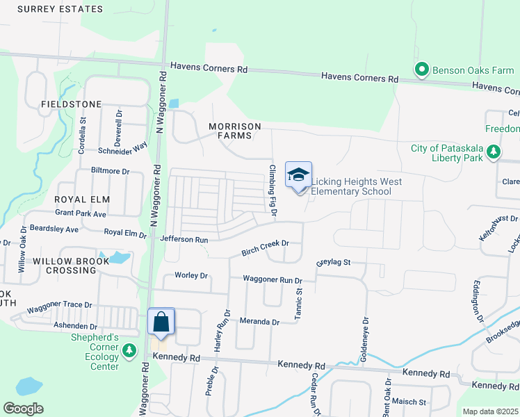 map of restaurants, bars, coffee shops, grocery stores, and more near 7832 Candytuft Street in Blacklick