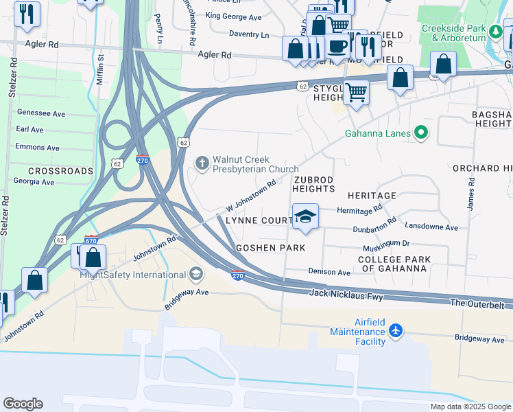 map of restaurants, bars, coffee shops, grocery stores, and more near 321 Diven Court in Columbus