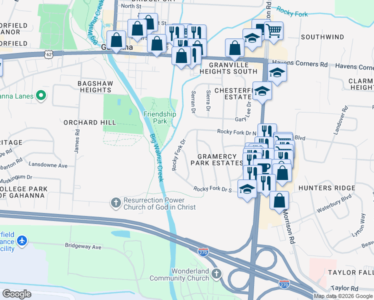 map of restaurants, bars, coffee shops, grocery stores, and more near 278 Rivers End Road in Columbus