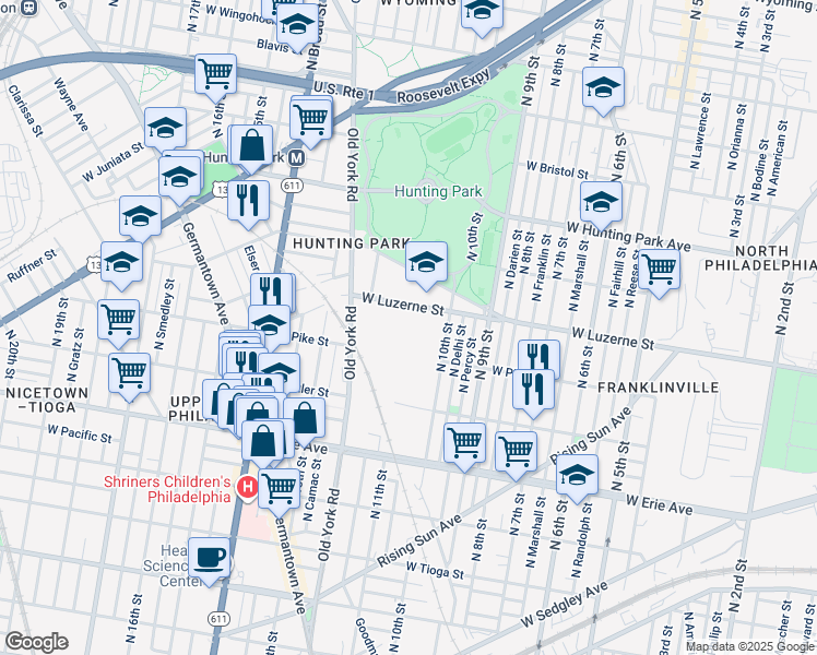 map of restaurants, bars, coffee shops, grocery stores, and more near 3900 North 10th Street in Philadelphia