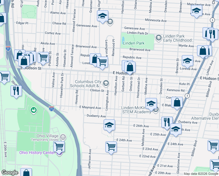 map of restaurants, bars, coffee shops, grocery stores, and more near 2292 Lexington Avenue in Columbus