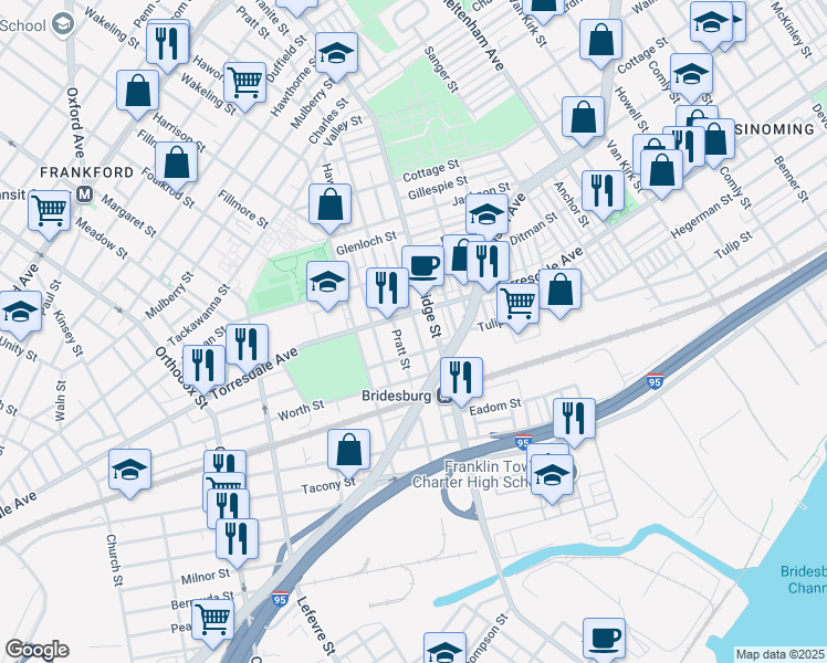 map of restaurants, bars, coffee shops, grocery stores, and more near 2122 Granite Street in Philadelphia